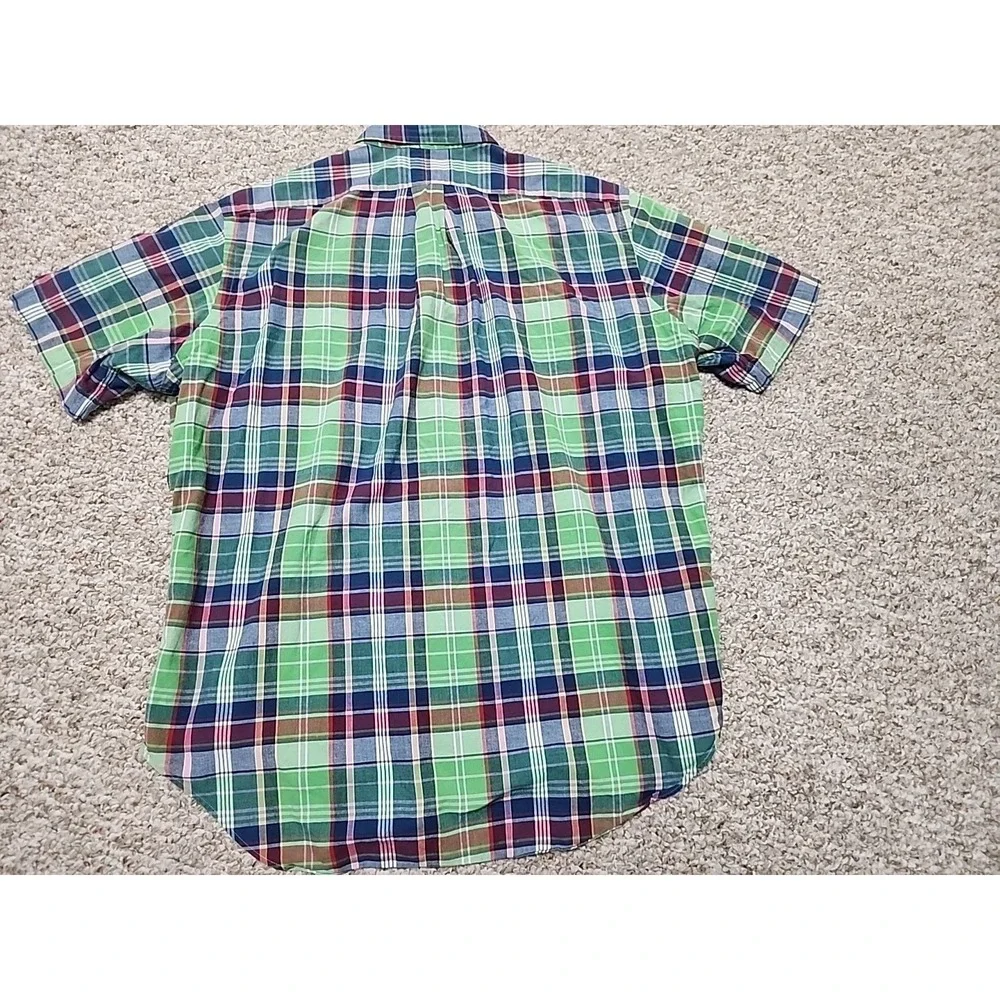 Ralph Lauren Shirt Men L Green Pink Multi Plaid Button Up Classic Fit Short Slee